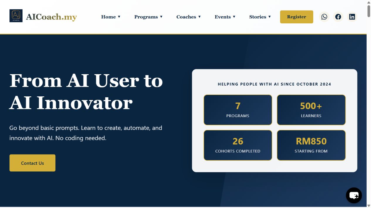 Homepage snapshot of AICoach.my